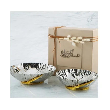 Set Of 3 Round Shape Marble And Aluminium Decorative Chocolate Snacks And Fruit Serving Bowl For Sale