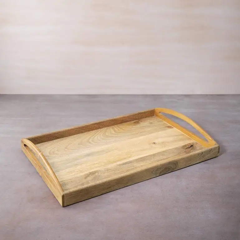45 x 30 x 6 CMS Mango Wood Tray With Handle Handcrafted Food Drinks Serving Tray Home & Restaurant Use Mango Wooden Gift Tray