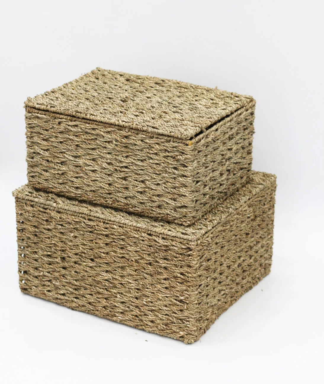 Woven straw wicker seagrass storage basket with lids as grocery basket box