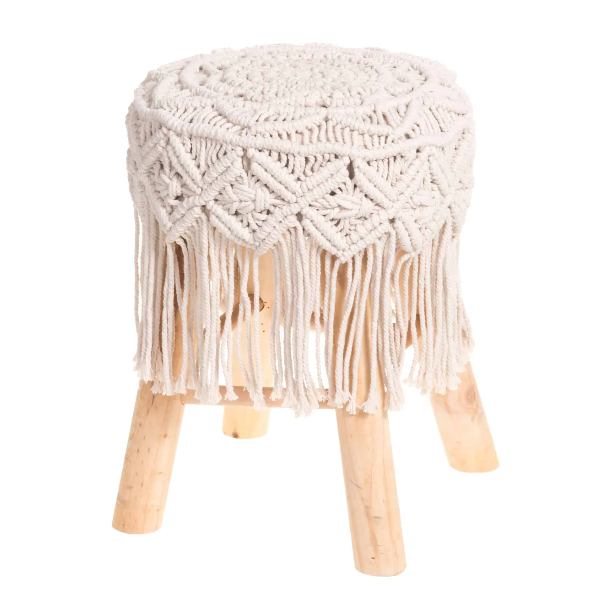 Modern Boho Macrame Stool with Tassel New Custom Wholesale round Shape Seating for Bedroom Living Room Soft Decorative Features