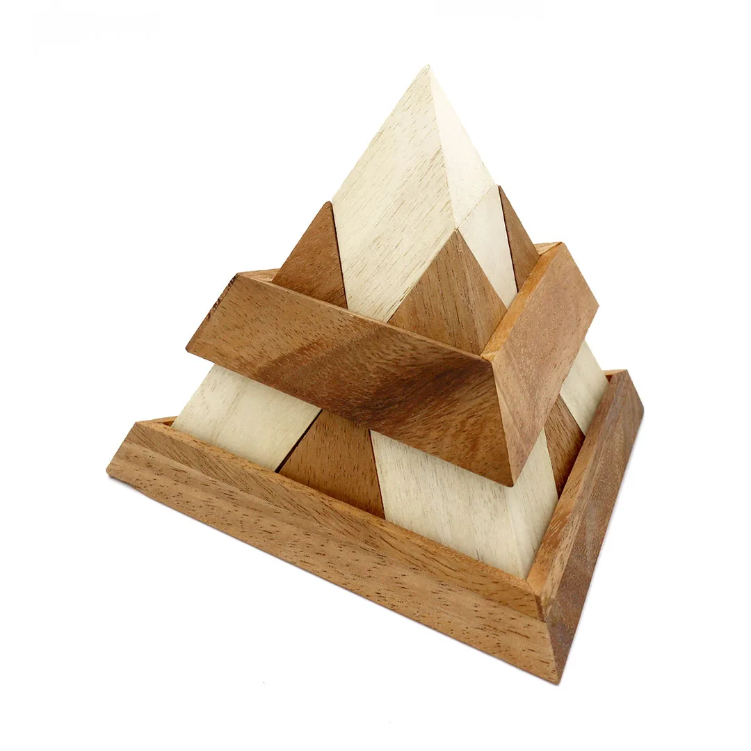Triangle Pyramid Puzzle with Wooden Base and Brain Teaser Puzzles Game for Kids and Adults to Challenge Mind