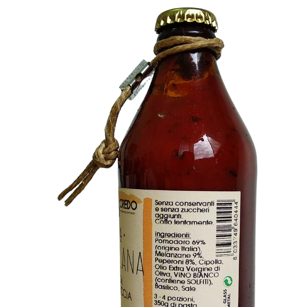 Original Italian High quality Tomato sauce AUBERGINE & PEPPER. Handmade. Ready to use: open and pour over your pasta or rice!