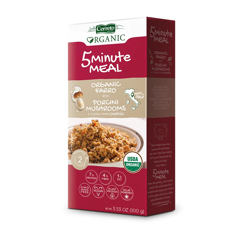 
 Italian Organic Top Quality Ready to cook meal Farro with Porcini Mushrooms 5 minutes meal 100g for microwave  