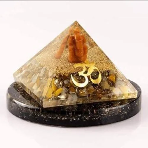 Желтая пирамида авантюрина ОРГОН с именем Ом/оргонитовый кварц медная из камня: защита ЭМС: исцеляющий кристалл/Декор