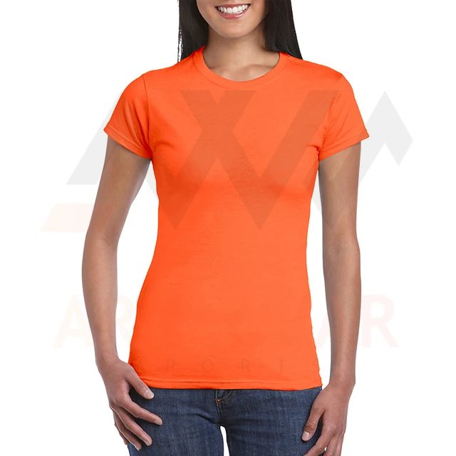 Orange color round neck gym fitness short sleeves summer wear 100%cotton custom logo manufacture wholesale women t shirts 2022