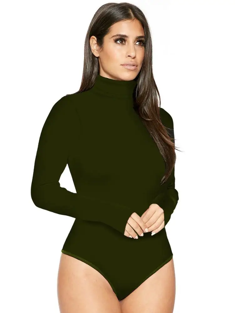 Women Turtle Neck Long Sleeve Stretch  Bodysuit T-Shirt Top Blouse Romper Women Turtle Neck Long Sleeve Stretch
