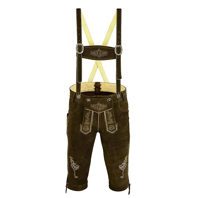 
High Quality Germany Lederhose Bavarian Brown Leather Trousers Smooth Leather Pants Shorts 