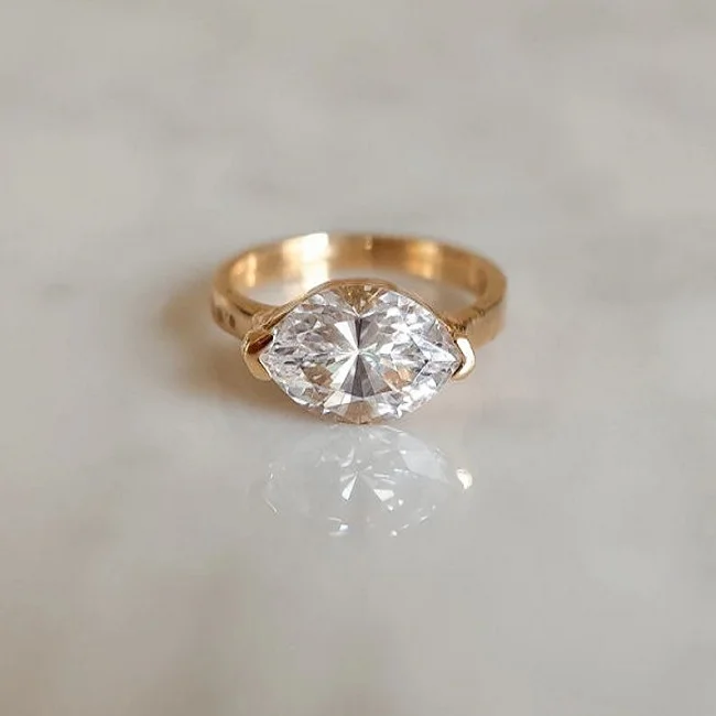 10K Solid Gold East West Style Engagement Ring  1.50 CT Marquise Cut VVS Quality Moissanite Solitaire Ring