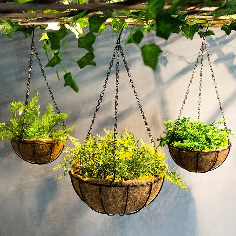 Wholesale Metal Hanging Planter Basket With Coconut Coir Liner For Indoor Outdoor Garden
