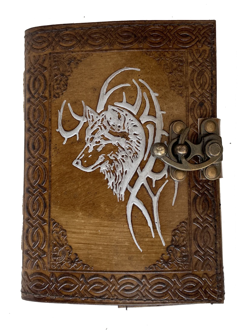 wolf custom design personalize vintage leathers journal Classic Leather Hardcover Diary 2022 double color antique  blank book