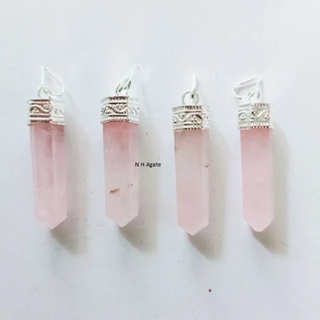 Natural Rose Quartz Gemstone Pencil Pendant For Wholesale Rose Quartz Pencil Point Pendants Buy From N H Agate