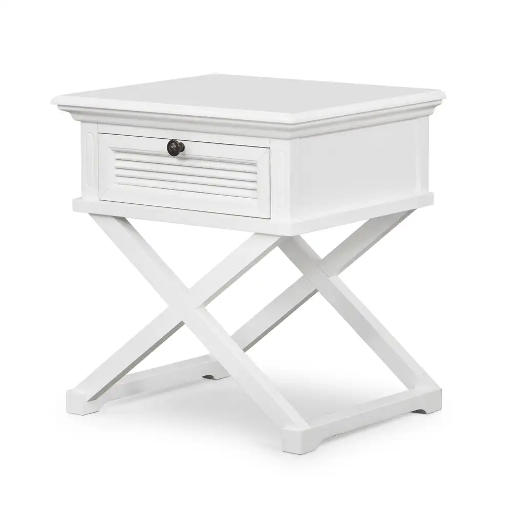 American Hamptons Styles Living Room X Cross White Solid Wooden Bed Side Drawer Modern Nightstand