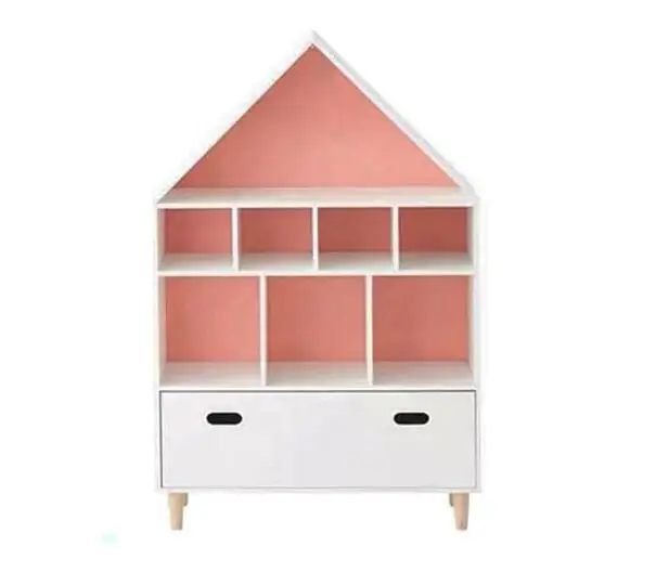 Hot selling kids wooden bookshelf house shape bookshelf storage shelf