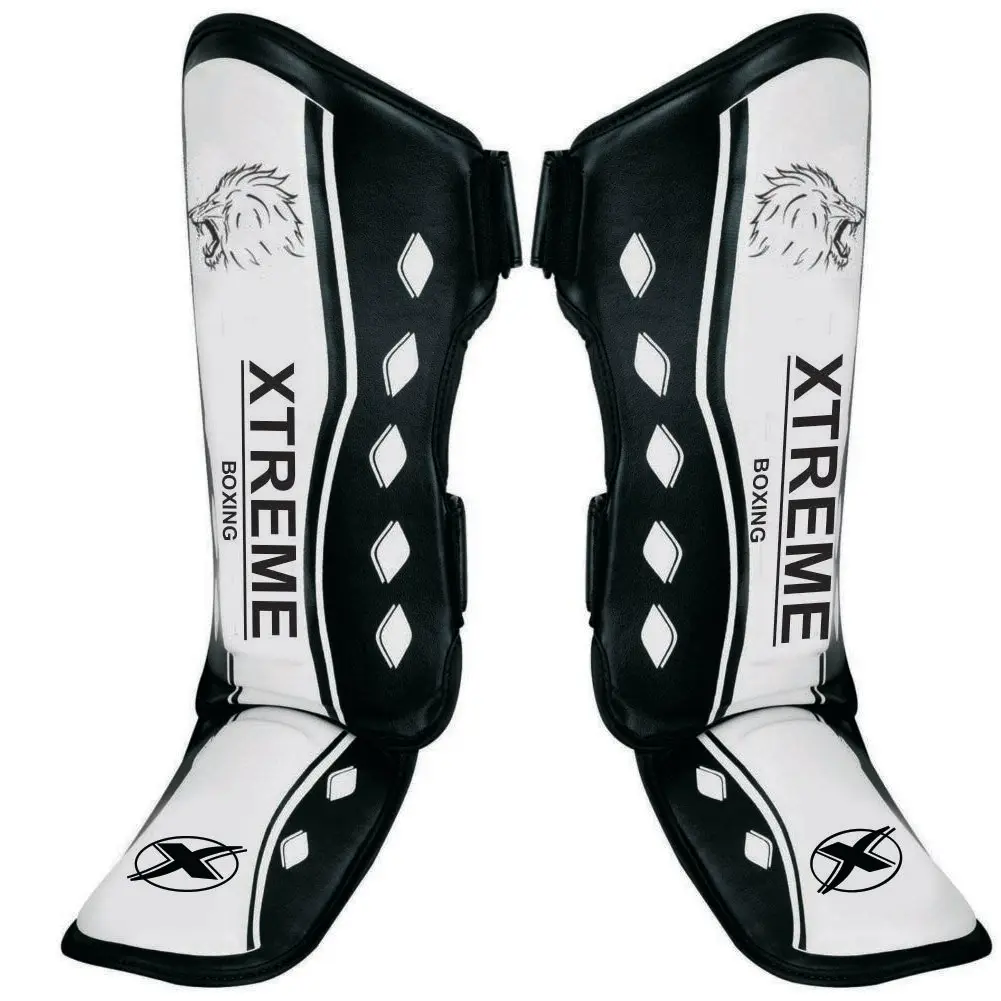 Lightweight High-Quality PU Leather Boxing Shin Guards Ankle Protector, MMA Muay Thai Training Leg Warmers Kicking Shin Pads