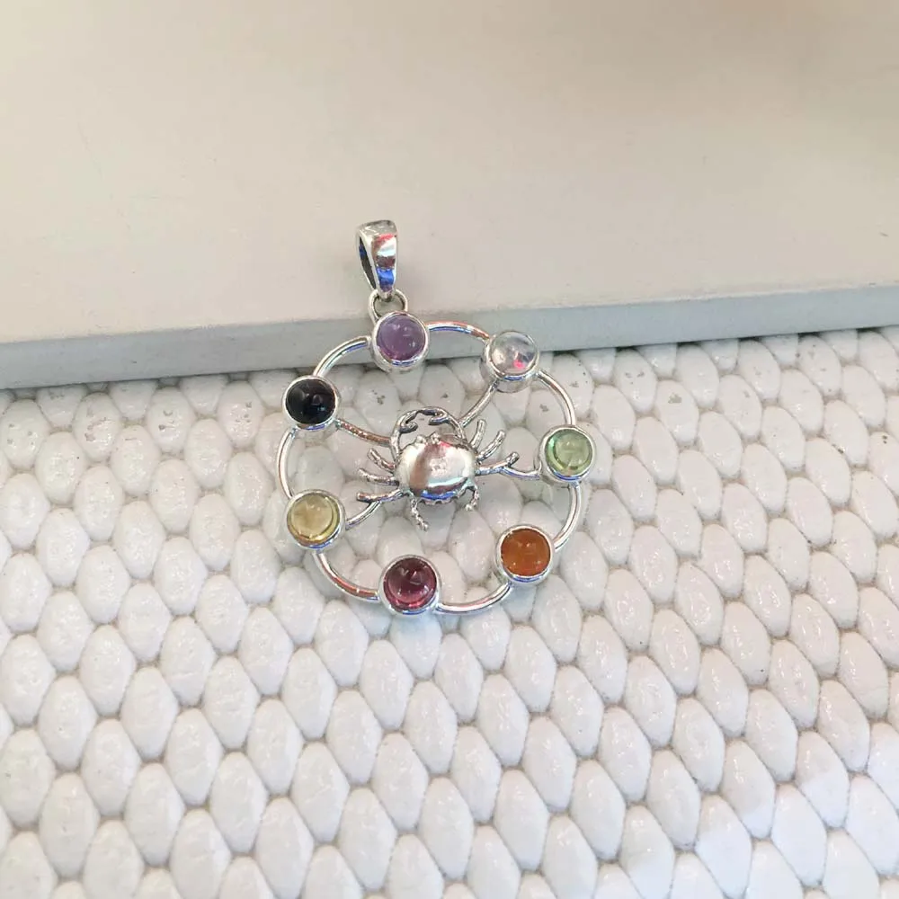 Solid 925 Sterling Silver Extreme Quality 7 Natural Round Shape Gemstone Wholesale Price Pendant Bee Style Unique Chakra Pendant