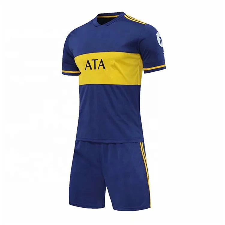 Wholesale Club Blue White Short Sleeve Men Soccer Wear Uniform Set Kits Custom Cheap Football Jerseys