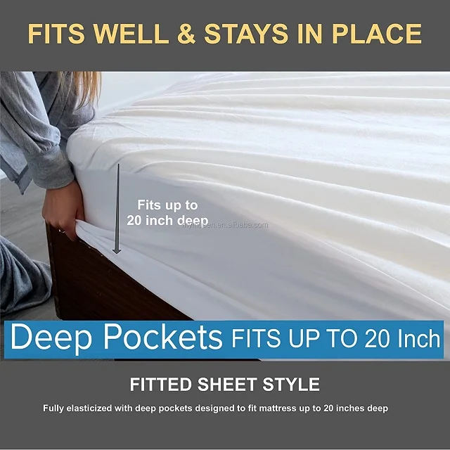 Mattress Protector - Waterproof Mattress Cover, Breathable and Noiseless, Bamboo Terry Mattress Topper (Queen Size)