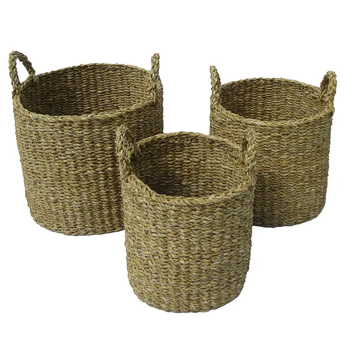 Woven handmade seagrass kitchen storage basket for kitchen room decoration