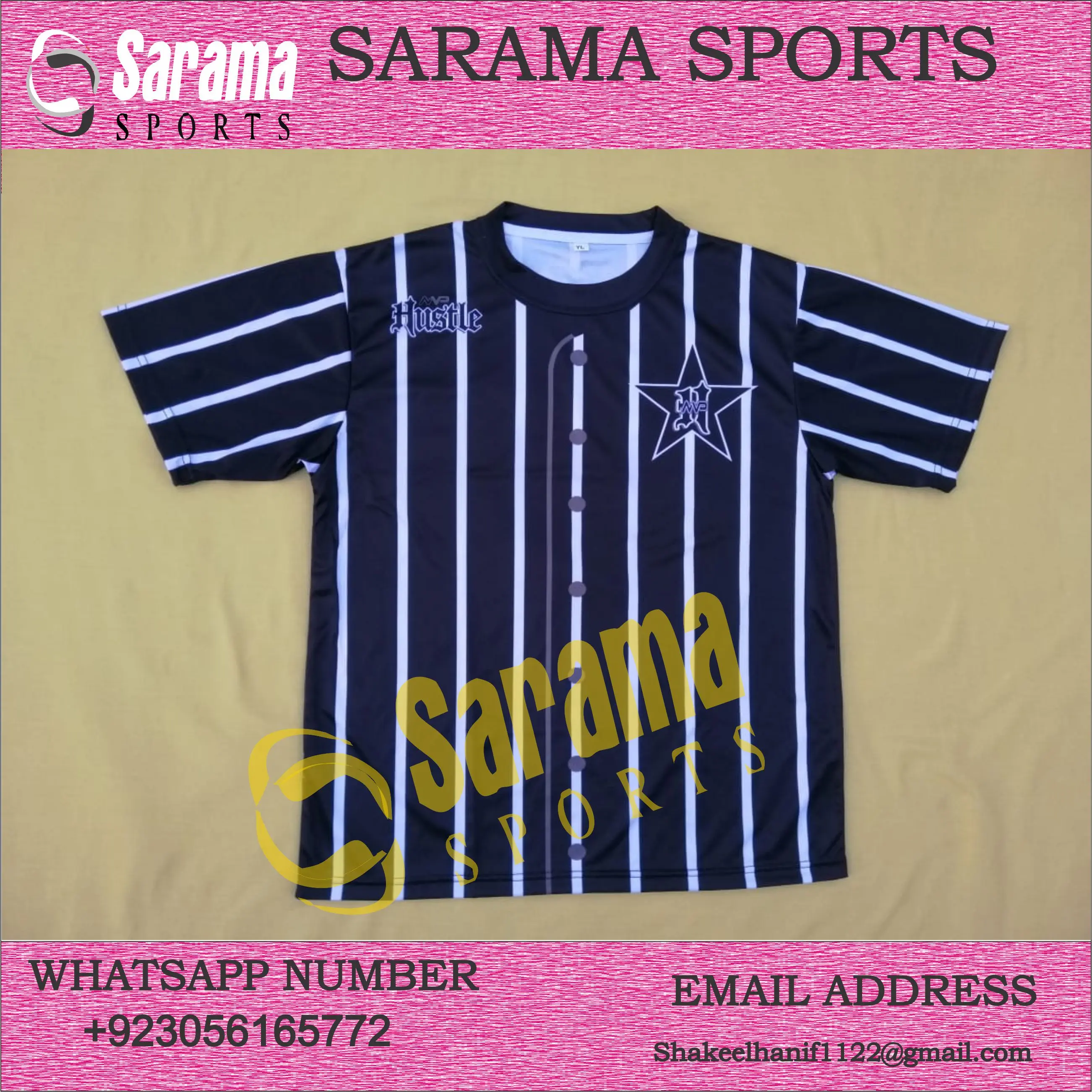 Black shirts white strips Sublimated softball Shirt with customer logo,
