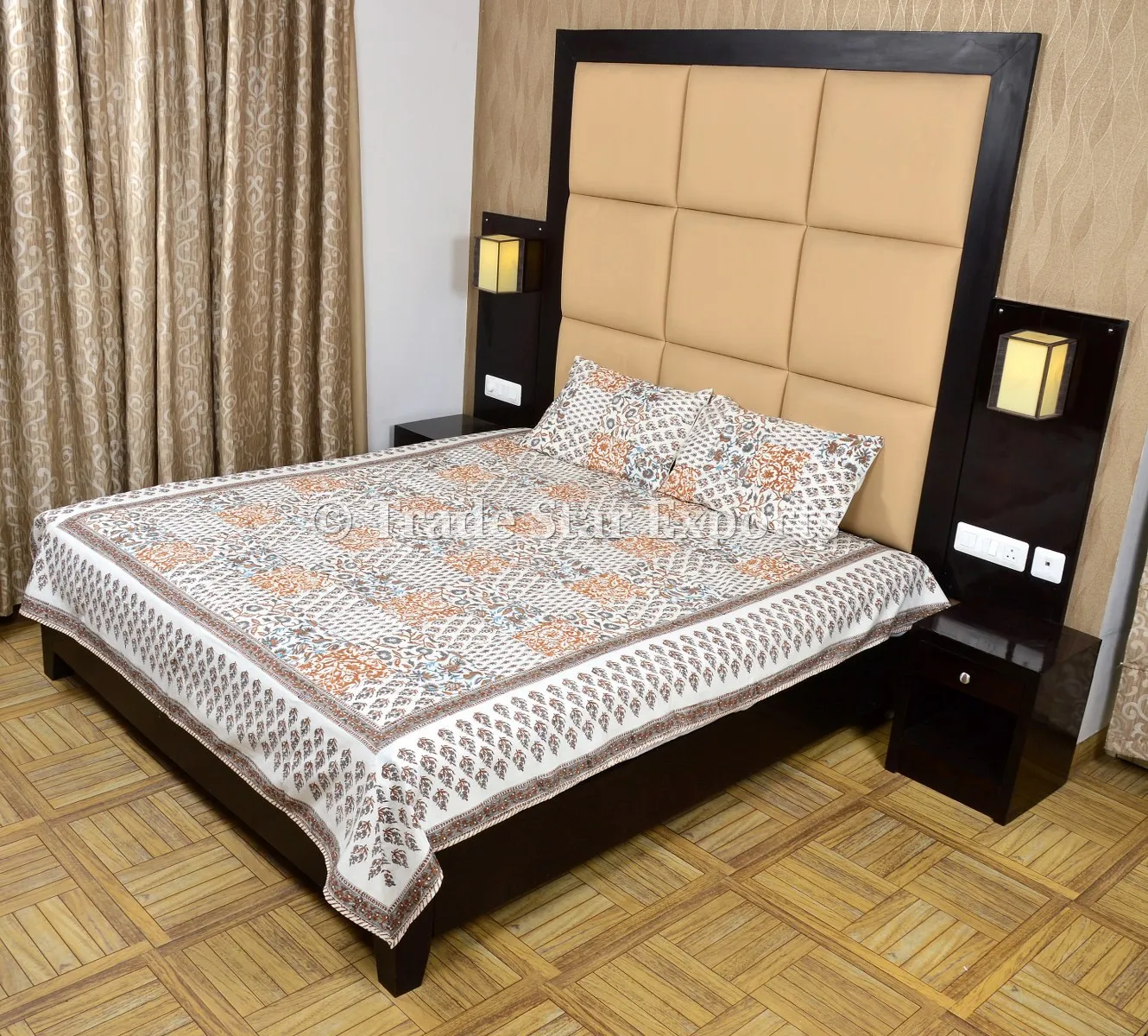 Jaipur Block Print Fabric Cotton Bedspread Patchwork Bohemian Bedding Set Bohemian Bedcover Boho Bedsheet