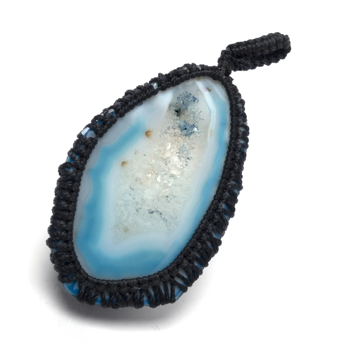 Sara Gems Crystals Healing Blue agate with druzy Macrame Thread Pendant  Stone Pendant for Unisex