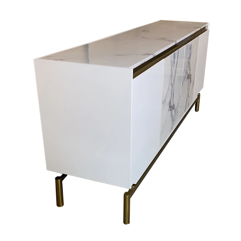 Роскошный современный мраморный деревянный буфетный шкаф и буфетные столы белые боковые панели с ножками из нержавеющей стали