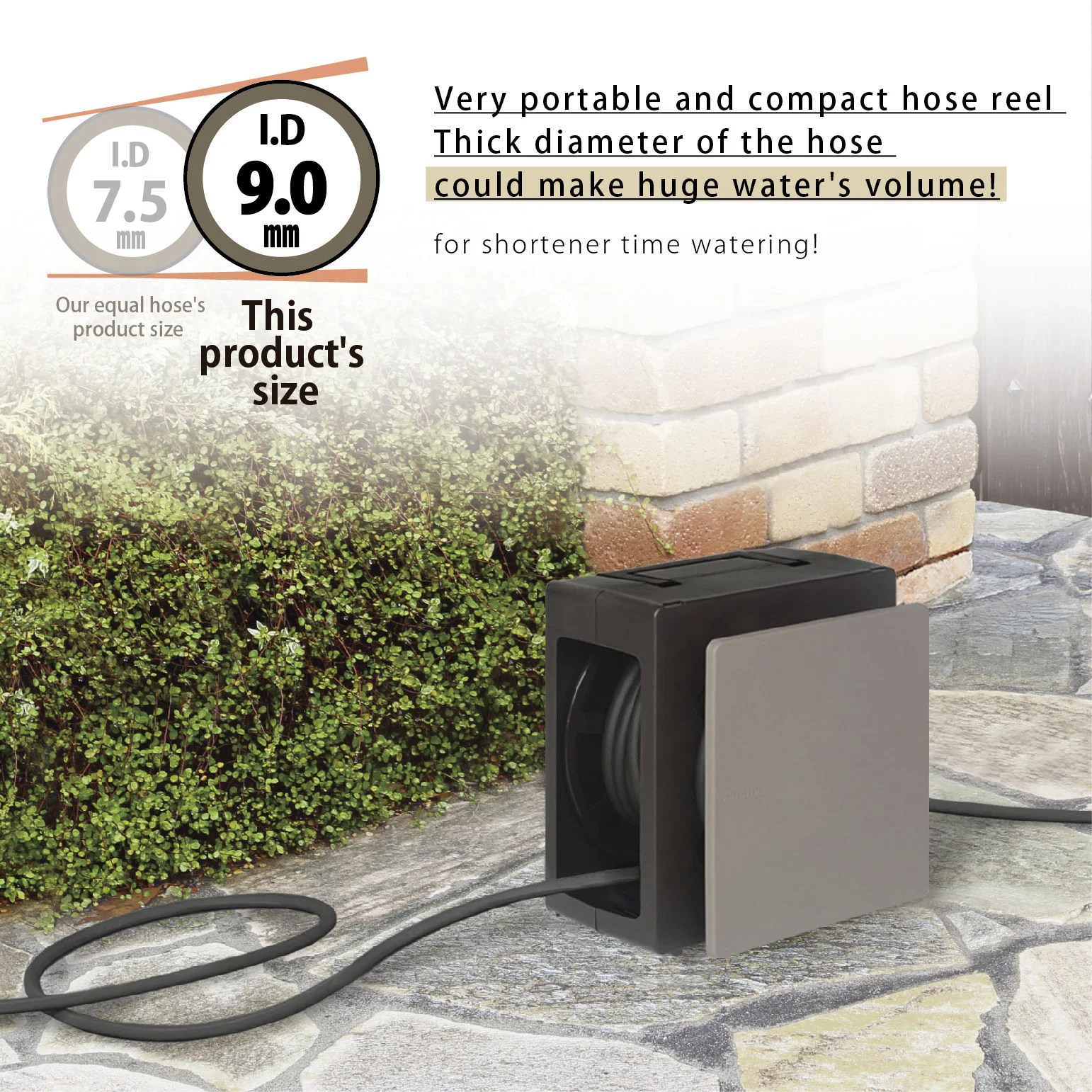 Compact Size Light Hose Reel Set 10 Meter Plastic Hose Reel For Garden Watering Tools High Quality Weatherproof Made In Japan