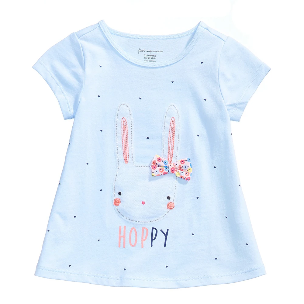 Summer cotton children clothes lovely baby tops kids girls t shirt flutter short sleeve embroidery & printed o-neck