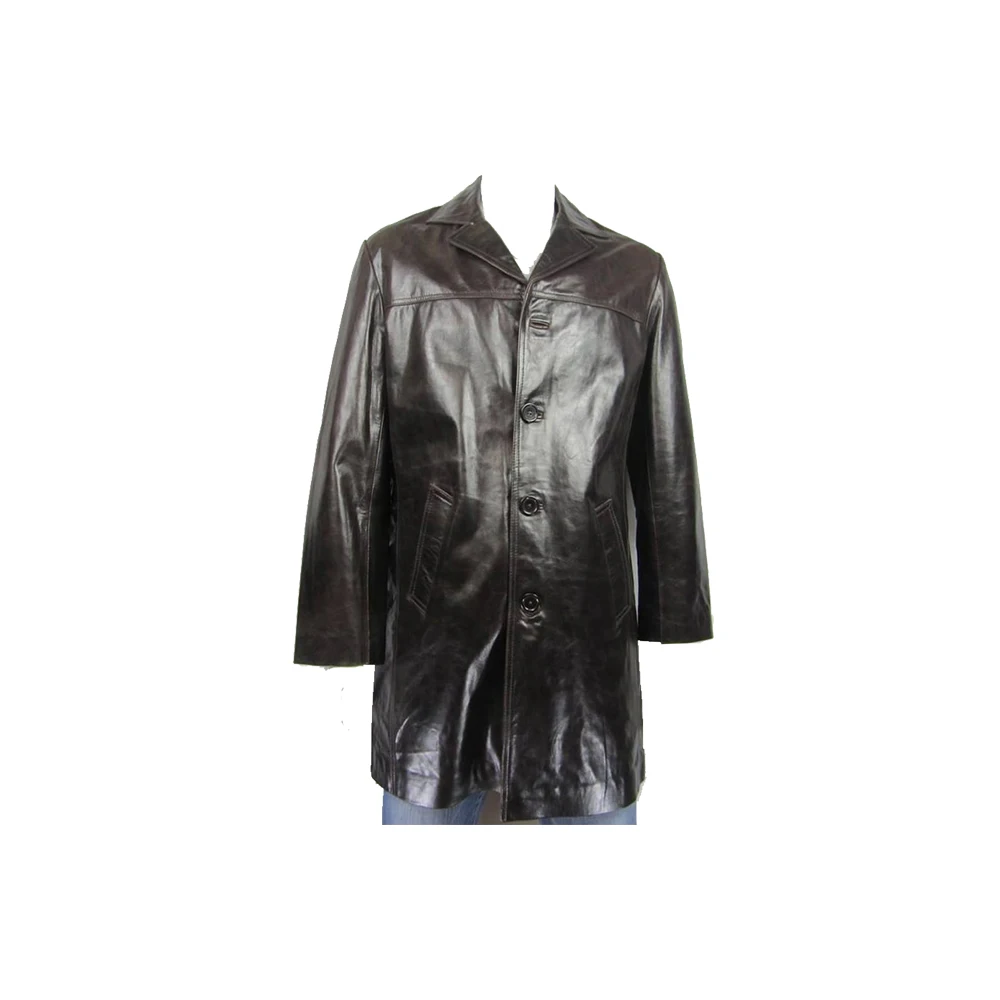 Винтажное Коричневое Пальто из натуральной кожи/Мужское длинное кожаное пальто на пуговицах/Мужское пальто из потертой кожи