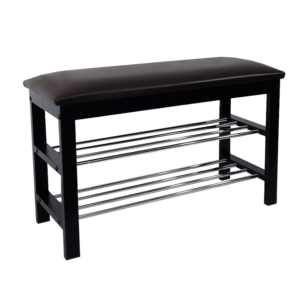 Space saving shoe rack storage bench with two layers