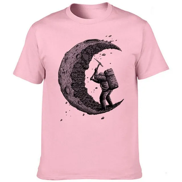 100 cotton wholesale pink moon digging printing t shirt screen printing t-shirt 100 t shirt good quality For Astronomy students