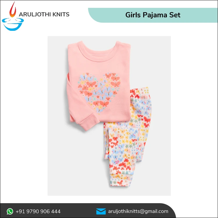 Custom Pattern 100% Cotton Kids Pajama Set New Designs Cartoon Animal Print Sleepwear & Loungewear for Girls Nightdress