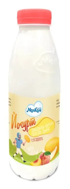 Натуральный йогурт без ГМО в бутылке с ароматом персика-дыни 1.5% от казахского производителя оптовая