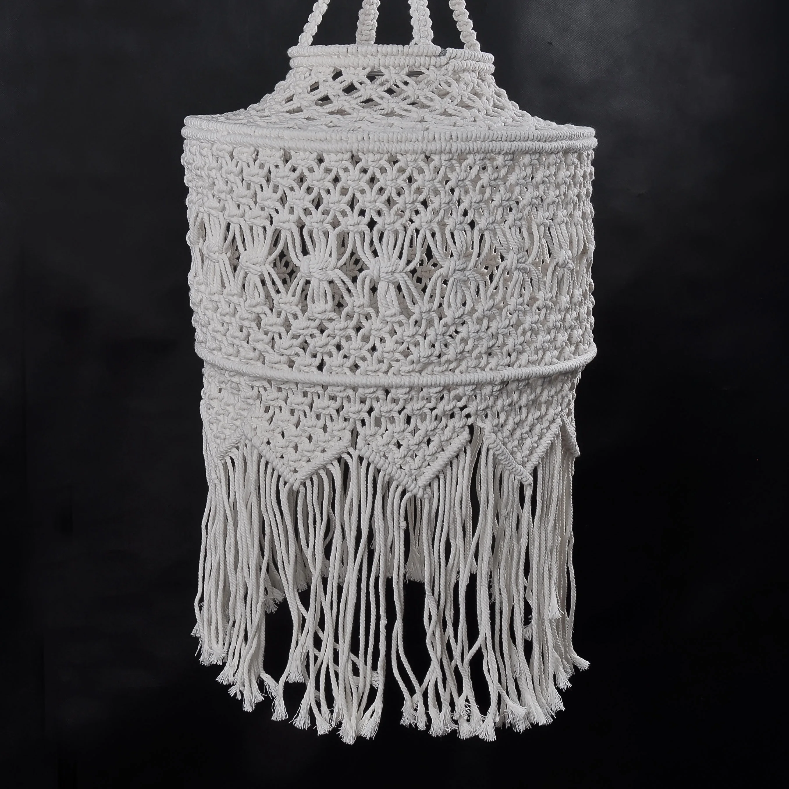 Hand Woven Macrame Lamp Shade Hanging , Macrame Rope For Home Decoration