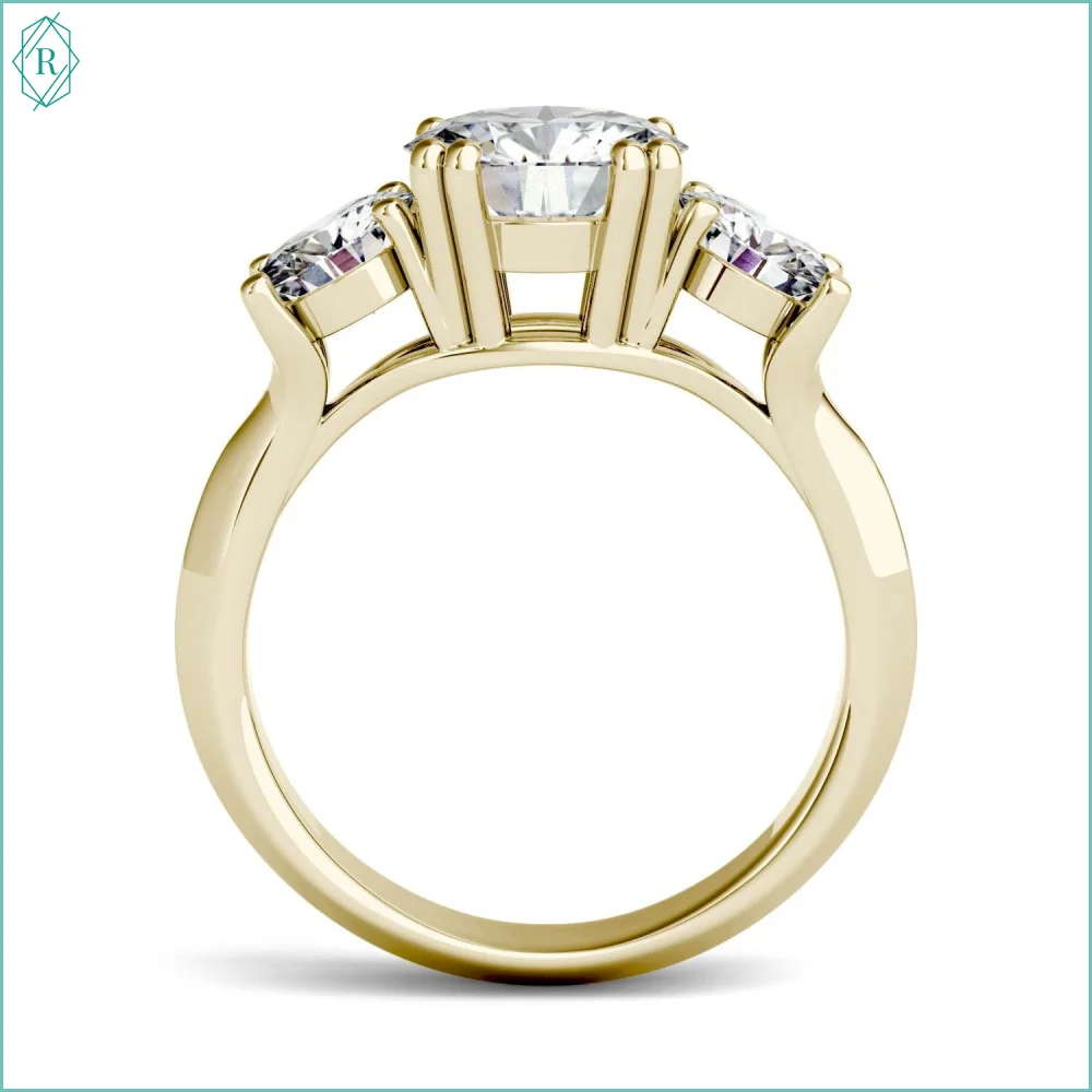 Round Brilliant Cut Three Stone 14k Solid Yellow Gold Diamond Engagement Wedding Ring For Women Wholesale Gold Jewelry by Ritzin