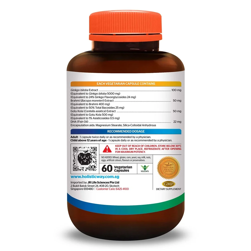 Best Hot Selling Manufacture Premium Brain Food 60 Vegetarian Capsules Holistic Way Ginkgo DHA from Canada