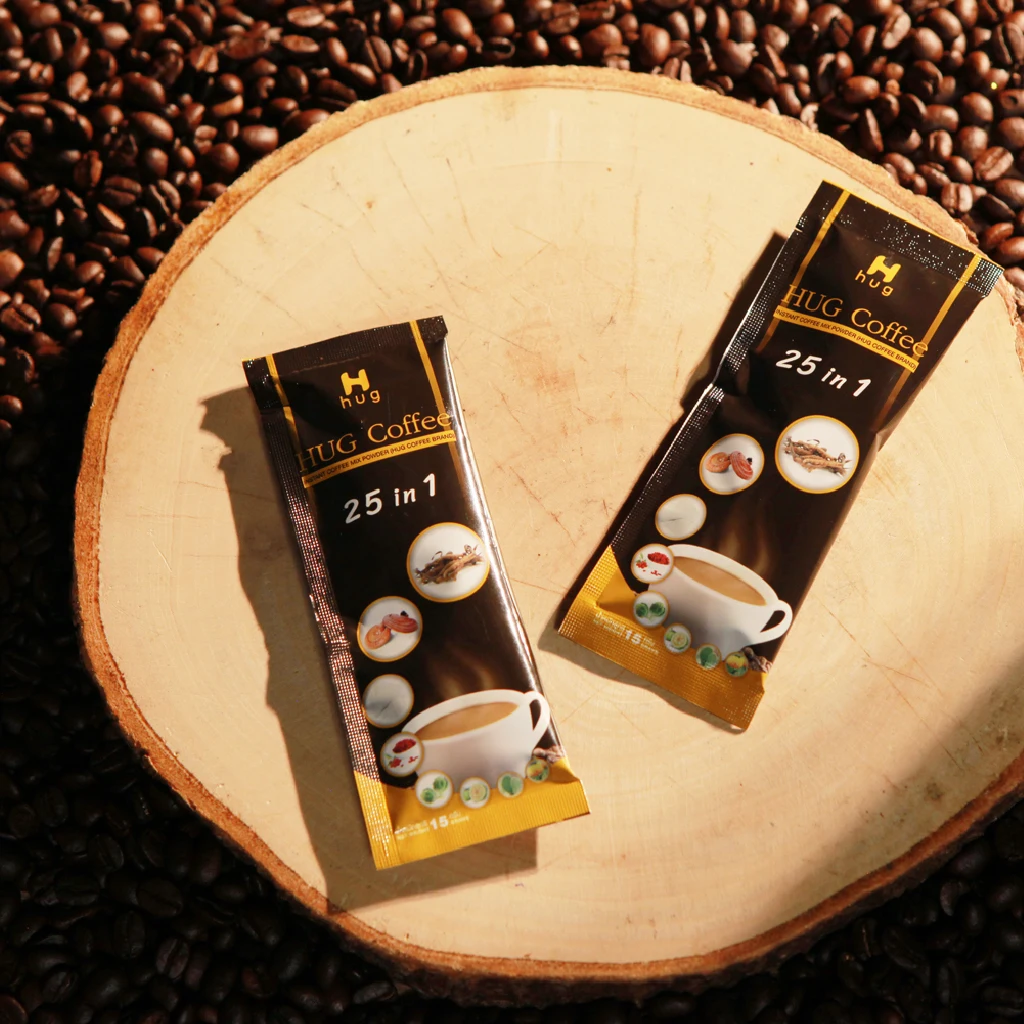 Hug Coffee 25 in 1Thailand Mixed Collagen Tripeptide Cordyceps Lingzhi Gojiberry Instant Coffee Slimming Coffee for Weight Loss