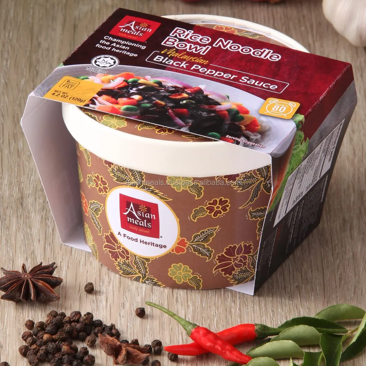 Wholesale AsianMeals Black Pepper Sauce Instant Rice Noodle Bowl Hot Selling Halal Malaysian Pack In A Box HACCP GMP ISO