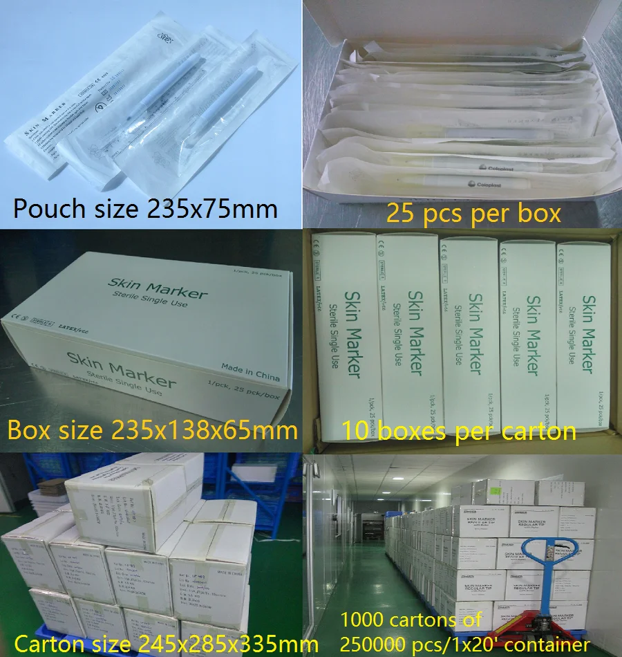 Hot Sale Surgical Skin Marker Surgical Marker Pen With Ruler and 6 labels 0.5Mm Tip