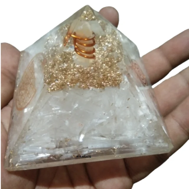 Natural Selenite Stone Orgone Pyramid | Emf Protection Energy Generator Anti Radiation Chakra Pyramid Wholesale orgone pyramid