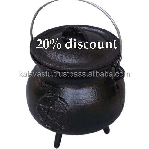 Black Color Iron Incense Resin Burner and Charcoal Burner Handmade Enamel Cast Iron Cauldron with Pentagram