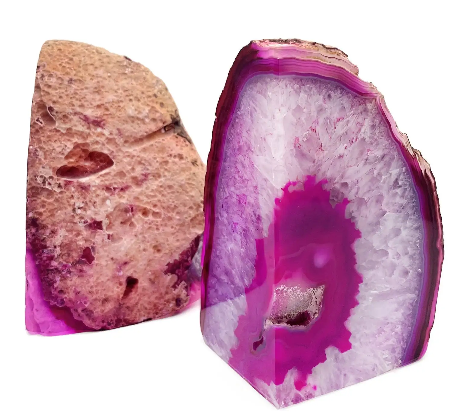 HOME DECOR PINK AGATE GEODE BOOKEND / PINK QUARTZ BOOKEND PAIRS / BEAUTIFUL CRYSTAL BOOKENDS SETS GEODE BOOKEND AGATE BOOKSTANDS