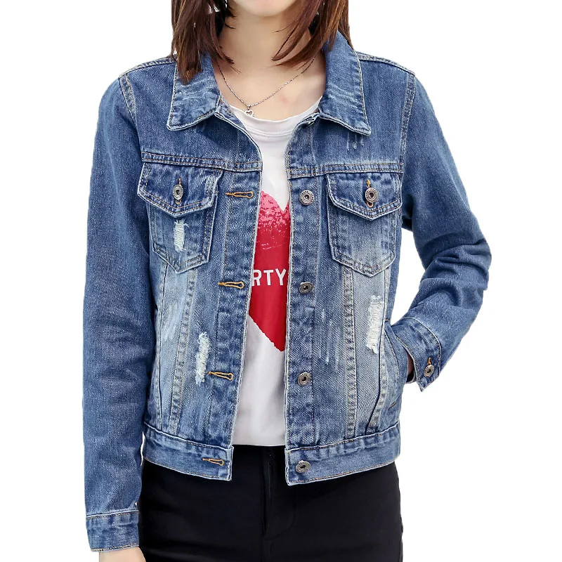 ODM Jacket Woman Fashion Denim Jacket Blue Jean Jackets Customized Embroider Pattern Short Women Skinny Mid Waist Overalls Sweet