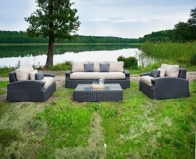 All weather luxury poly wicker rattan outdoor patio living garden royal sofa set furniture 15 cm thickness cushion