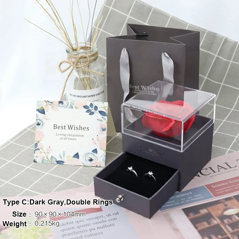 
Small Acrylic Flower Jewelry Showcase Packaging Box Acrylic With Acryl Dimension Draw With Eternal Roses Case Display Earrings 