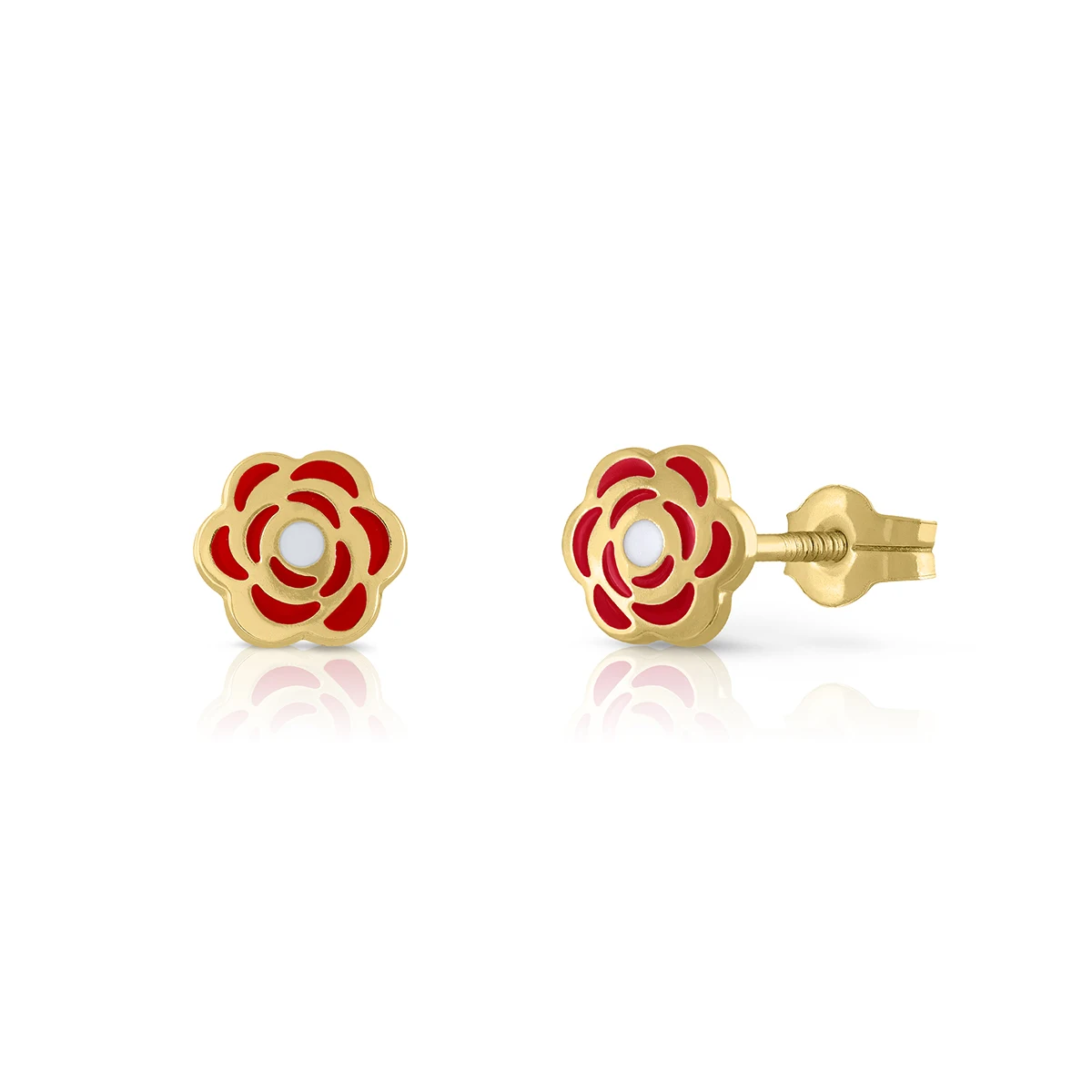 Fashionable 9K Solid Gold Stud Earrings for Women Children Kids Available in 10k-14k-18k Flowers Design Screw Back Made in Spain