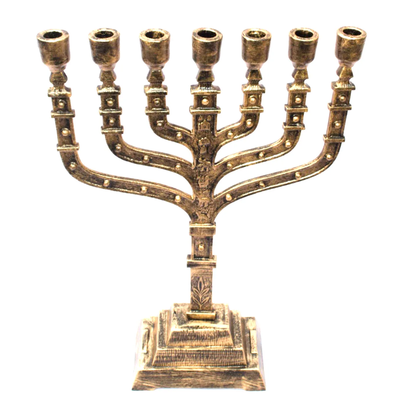 Unique Design Brass Antique 7 Branch Temple MENORAH 12 Tribes Of Israel Candle Stick Holder
