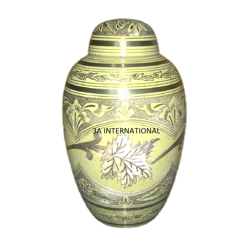 imple Design Graceful Brass Urns Memorial Keepsake Urns Unique Style Cremation Urn For Human Ashes Hand Engraving Metal Jar