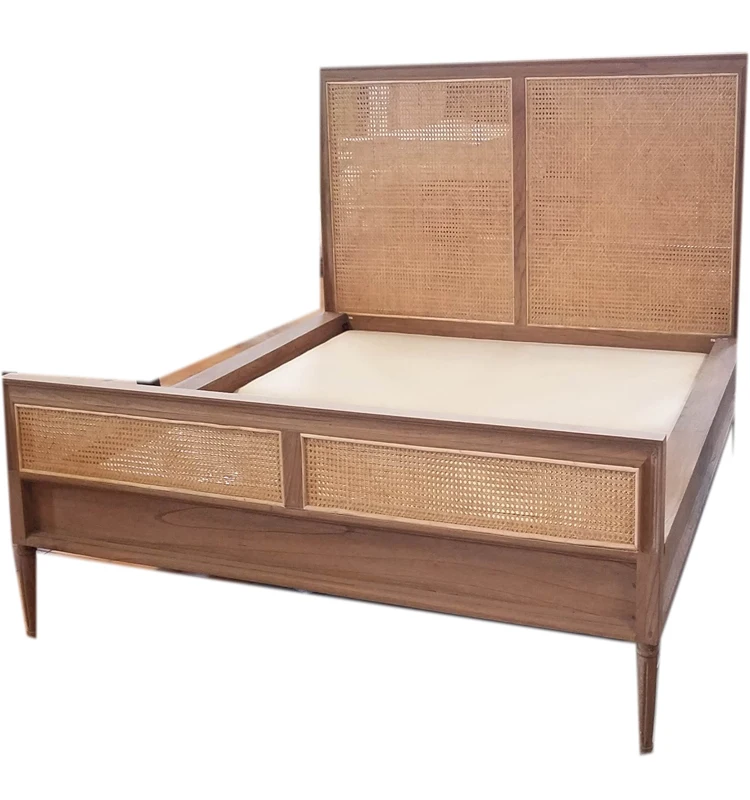 Best Seller Product Vintage Wooden Bunk Bed with Rattan Weaving Headrest Accent Suitable for Cottage Wholesale Quantity