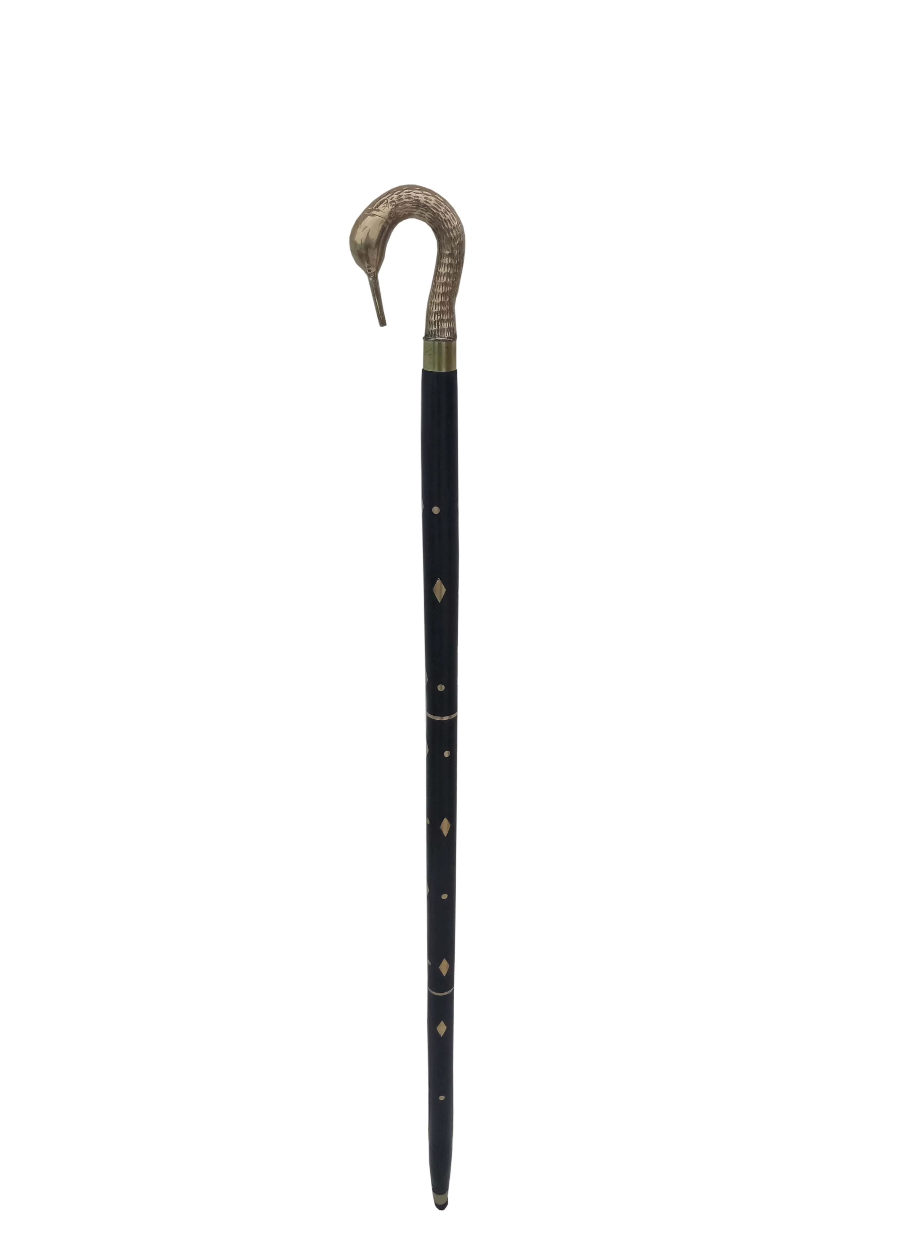 Fold-able Wooden Shaft Nautical Design Black Wooden Walking Stick with Brass Saraus Head Design Handle